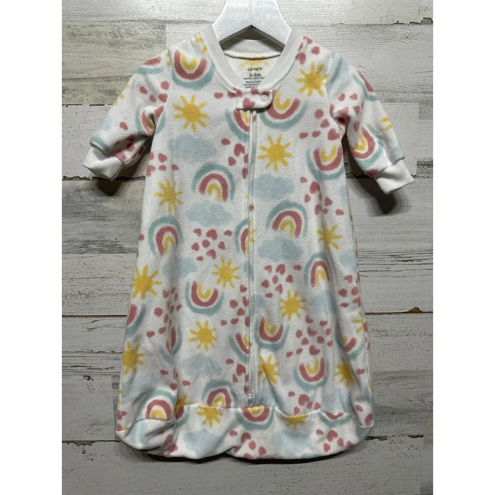 Carter's Sleep Sack Girls 0-3M White Rainbow Sun Fleece Wearable Blanket EUC